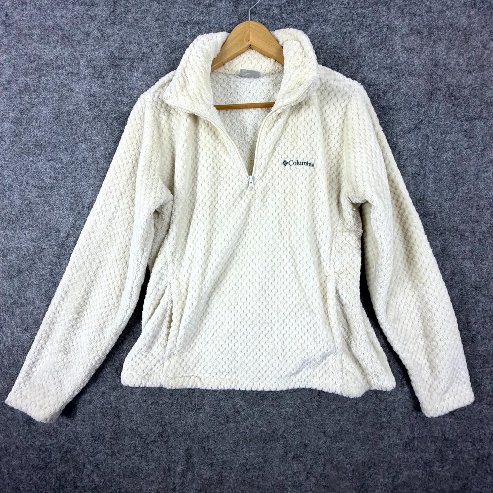 Columbia Fire Side II High Pile Fleece Jacket Women Large Ivory Mock Neck Winter